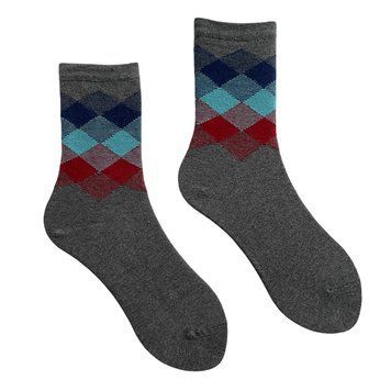 Socks "Colored squares" made from Indian cotton, grey melarge