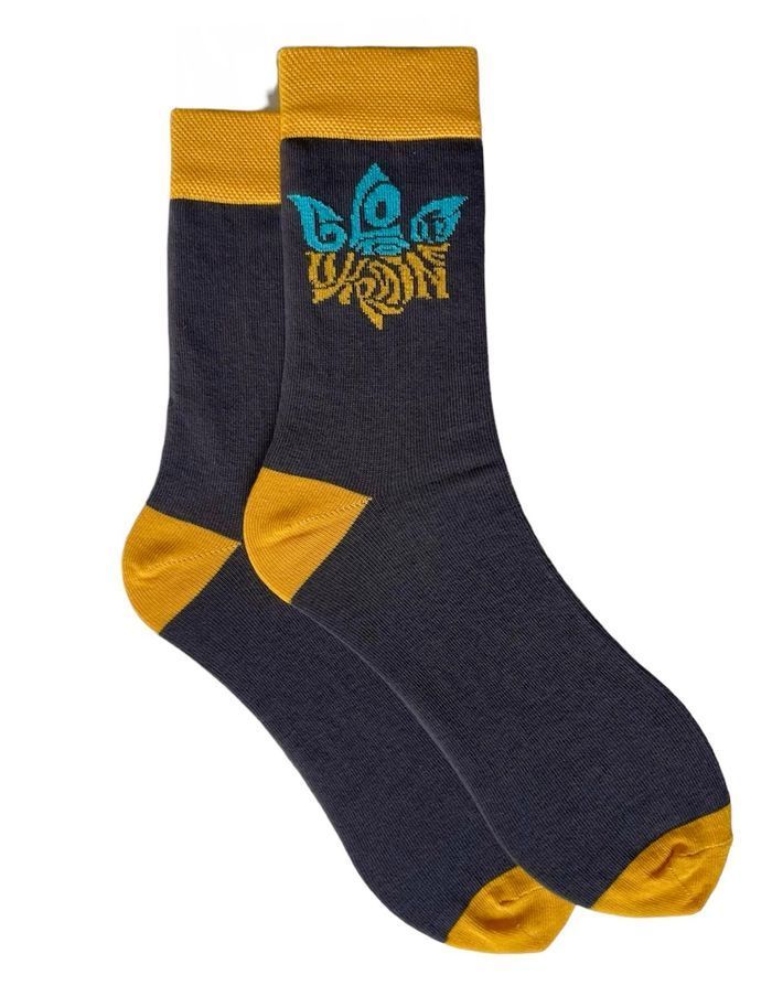 Men's socks Glory to Ukraine, made from Indian cotton, dark gray