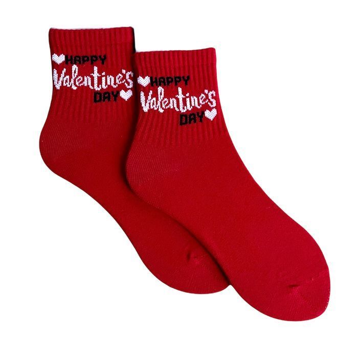 Women's Socks "Happy Valentine's Day" made from Indian cotton, red, 35-37