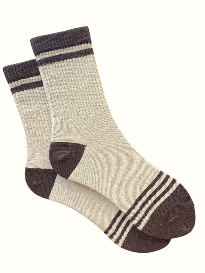 Socks "Color-block" high elastic, made from Indian cotton, beige melange/brown