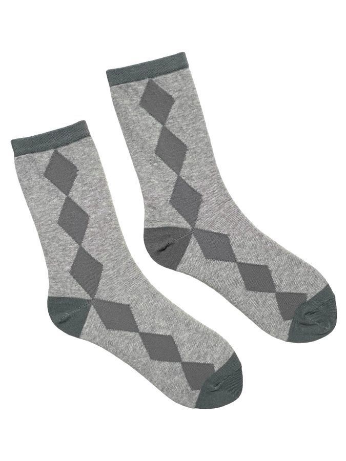 Women's Socks "Black Diamonds" made from Indian cotton, gray melange, 35-37