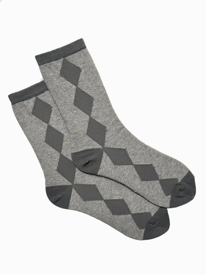 Women's Socks "Black Diamonds" made from Indian cotton, gray melange, 35-37