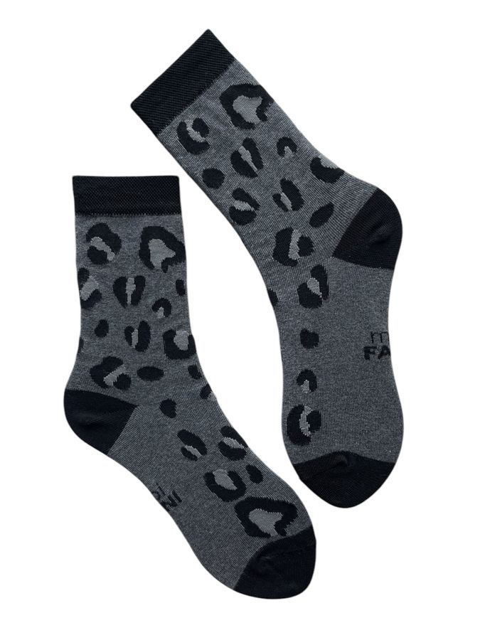 Women's Socks "Leo print", made from Indian cotton, dark gray