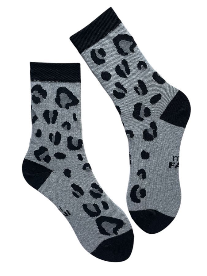 Women's Socks "Leo print", made from Indian cotton, gray