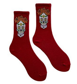 Women's cotton Socks "Calavera", dark red