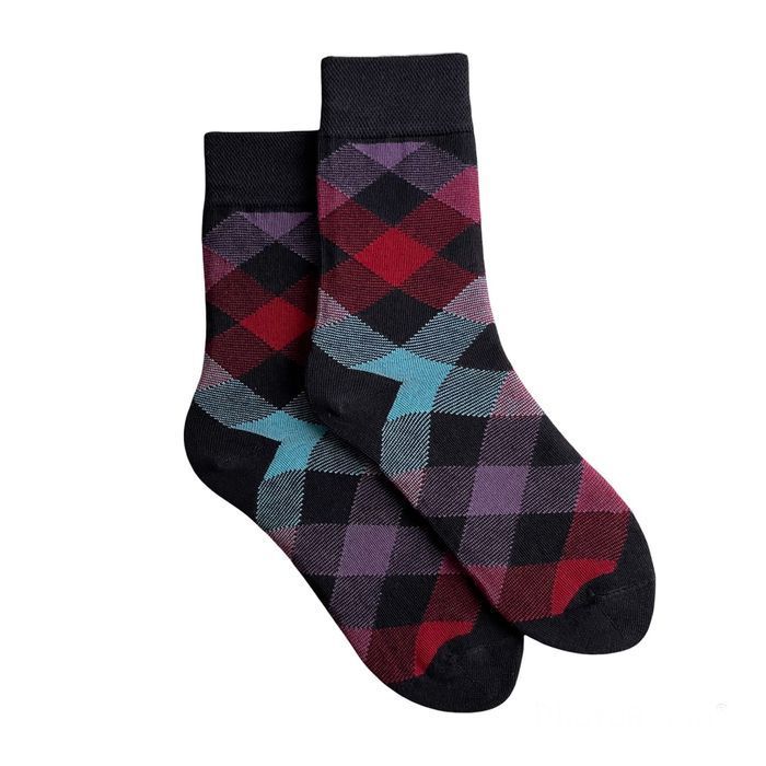 Men's socks "Colored squares", made from Indian cotton, black, 41-43