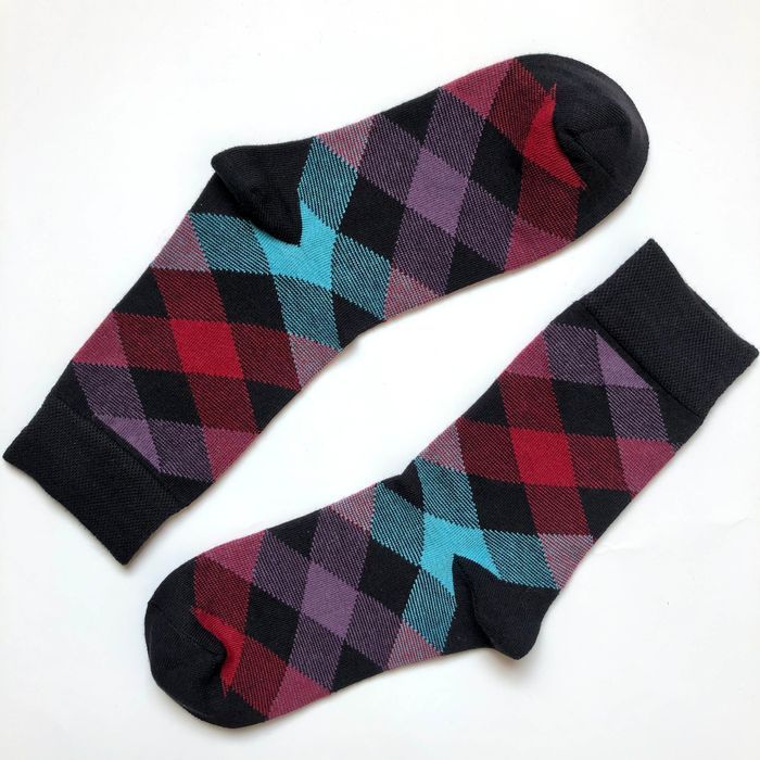 Men's socks "Colored squares", made from Indian cotton, black, 41-43