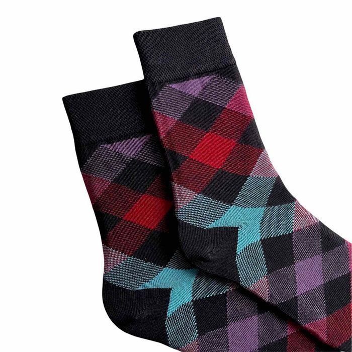 Men's socks "Colored squares", made from Indian cotton, black, 41-43