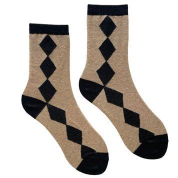 Women's Socks "Black Diamonds" made from Indian cotton, beige melange, 35-37