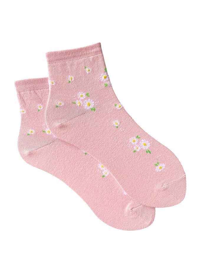 Women's Socks "Flowers", made from Indian cotton, light pink