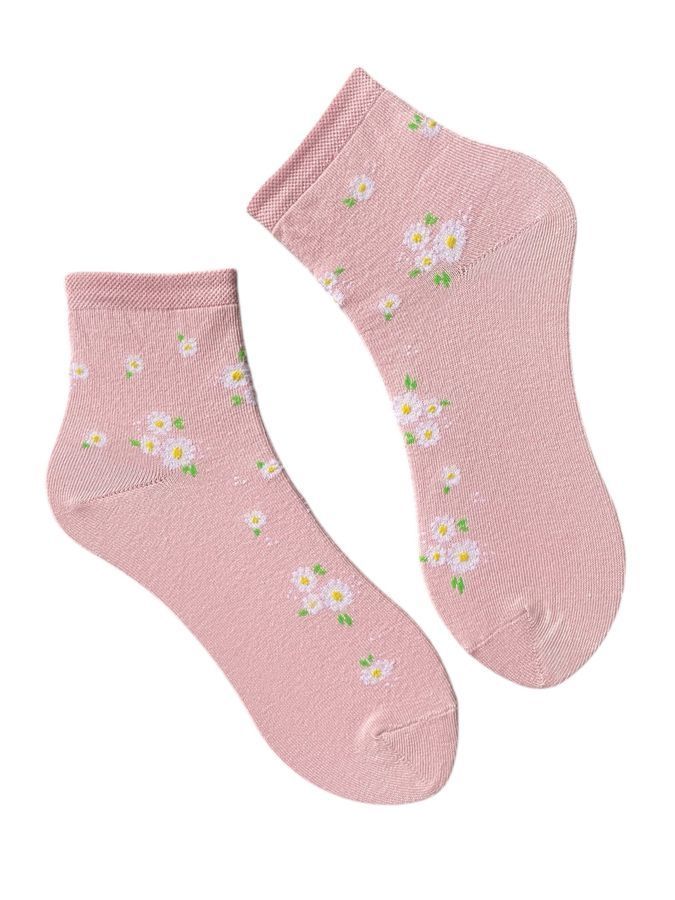 Women's Socks "Flowers", made from Indian cotton, light pink