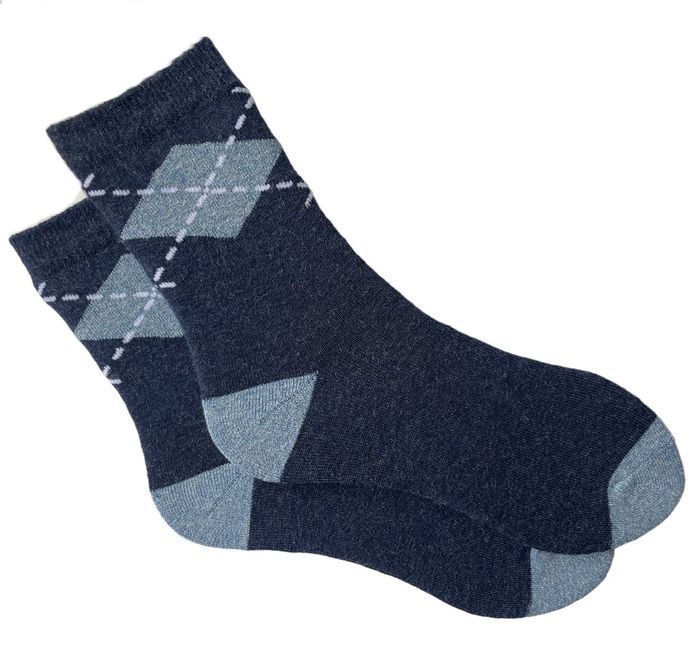 Women's terry socks "Argyle" made from Indian cotton, blue melange
