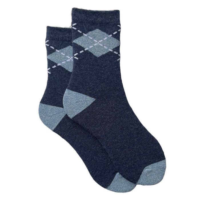 Women's terry socks "Argyle" made from Indian cotton, blue melange