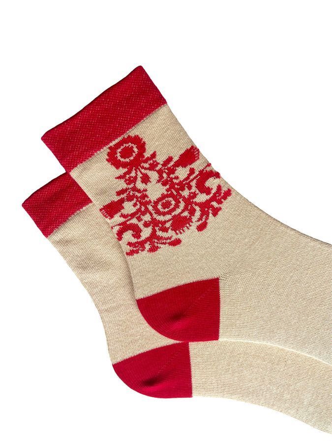 Socks "Ukrainian Embroidery" made from Indian cotton, beige