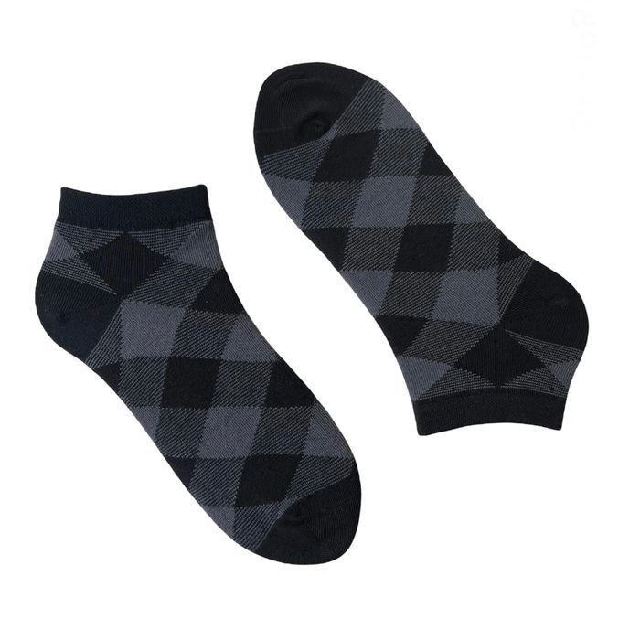 Men's ankle socks Squares made from Indian cotton, black/grey
