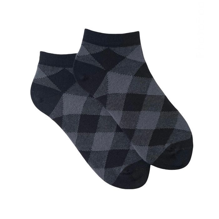 Men's ankle socks Squares made from Indian cotton, black/grey, 42-43