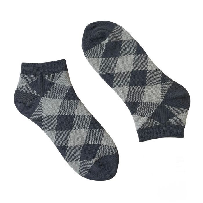 Men's ankle socks Squares made from Indian cotton, gray