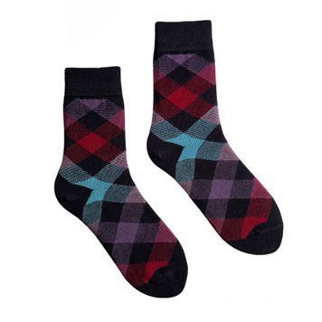 Men's socks "Colored squares", made from Indian cotton, black, 44-45